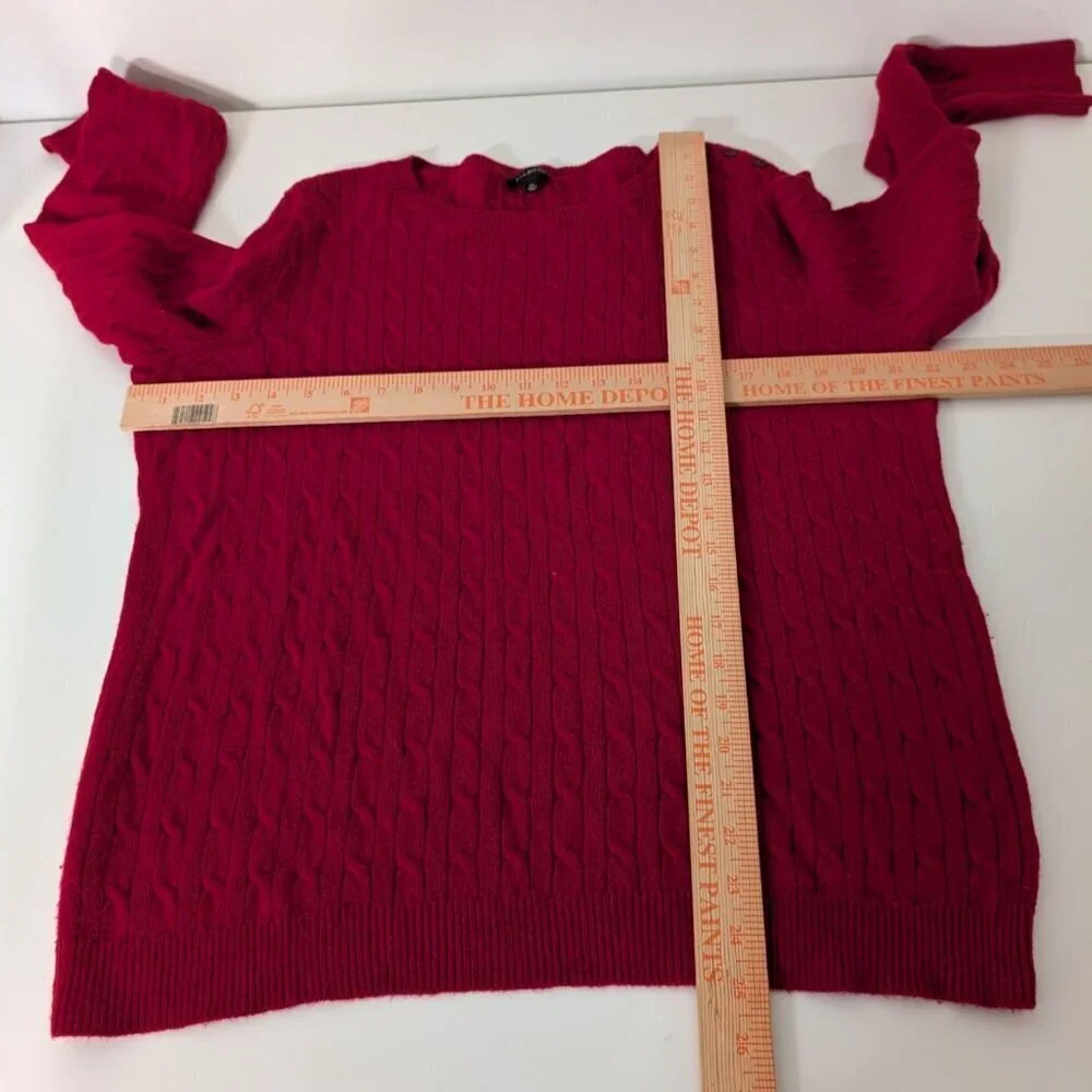Talbots Cable Knit Sweater Womens Size XL Red Lambswool Blend Button Detail Knit